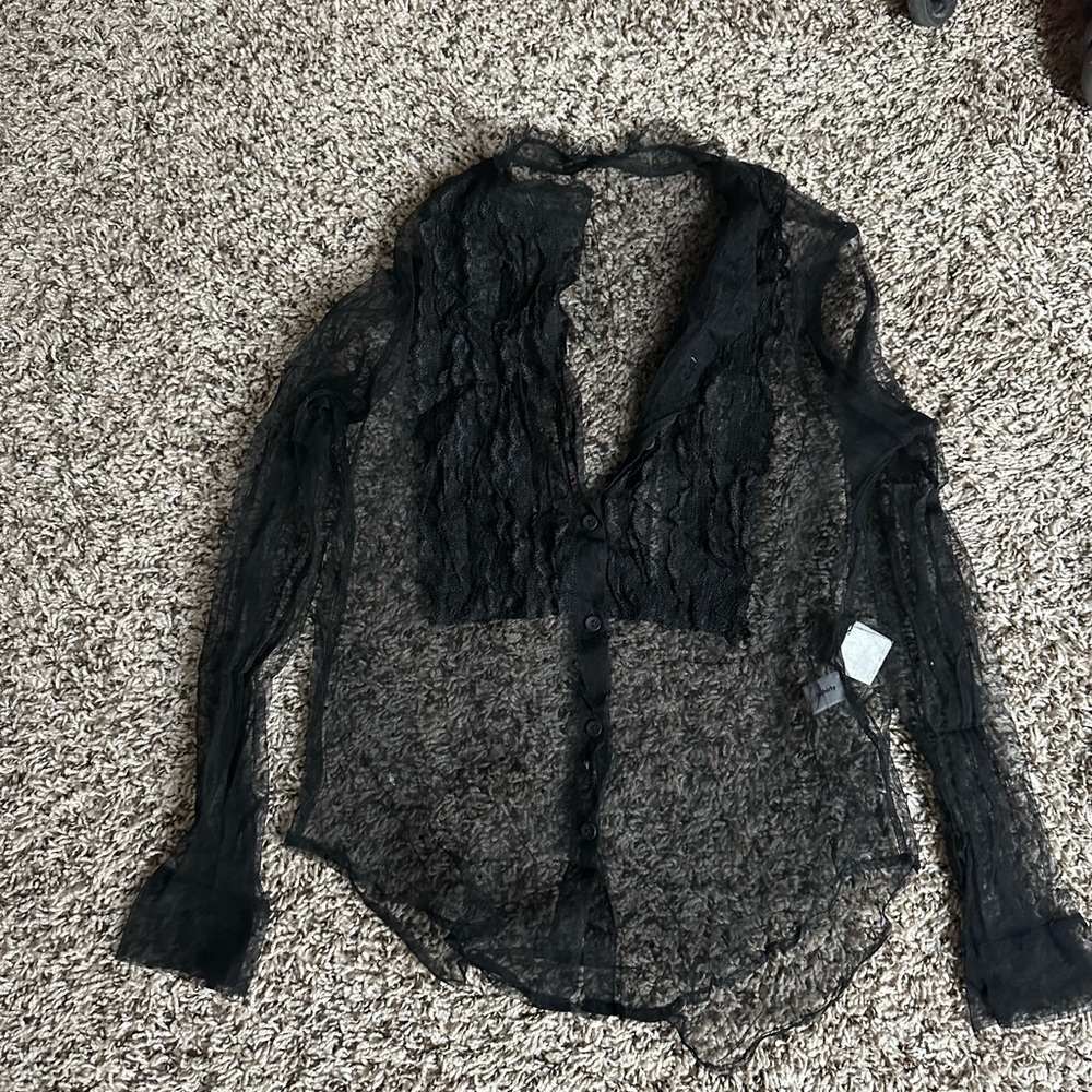 See through button down top